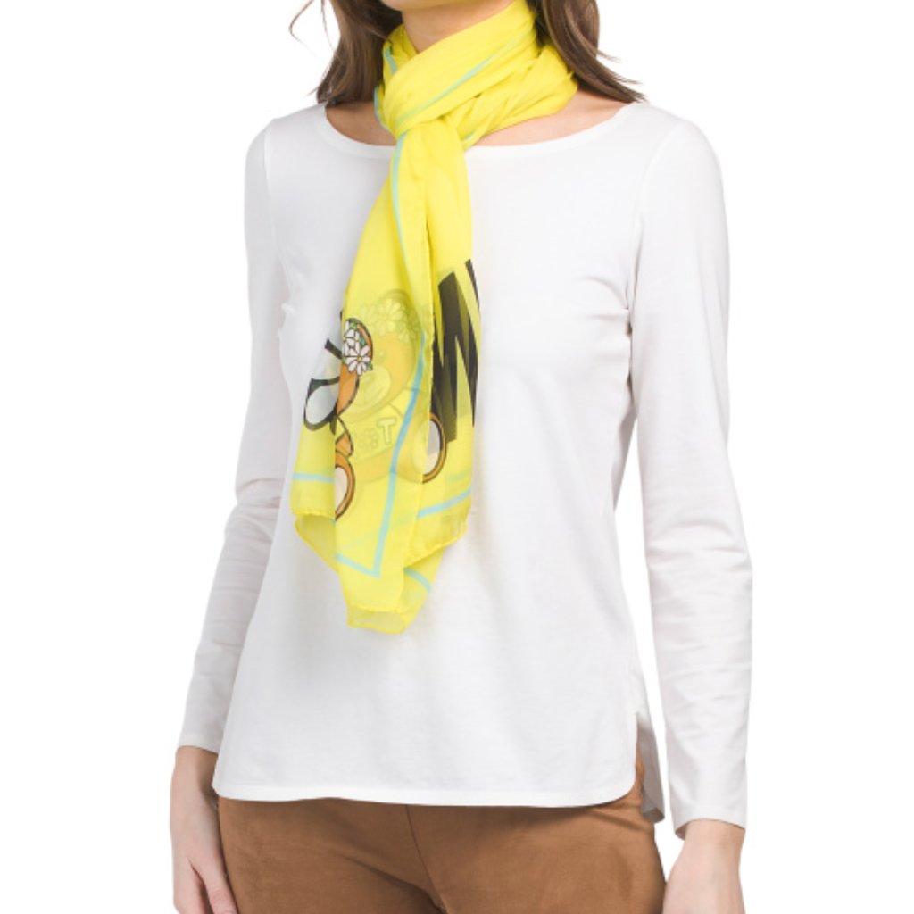 Floral Crown Teddy Bear Silk Scarf In Yellow From Moschino